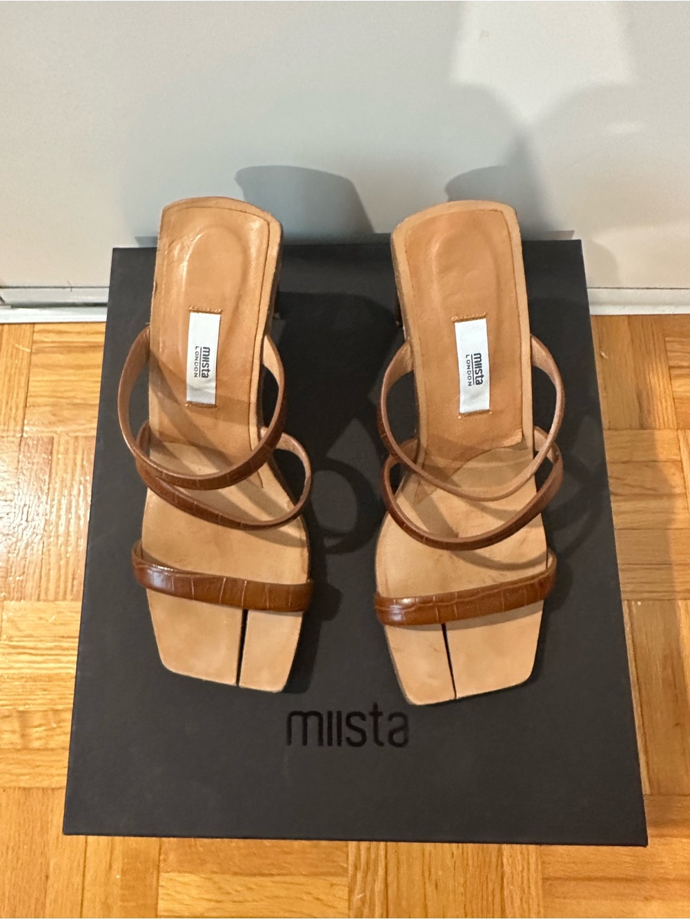 Miista Brown Strappy Square-Toe Heels